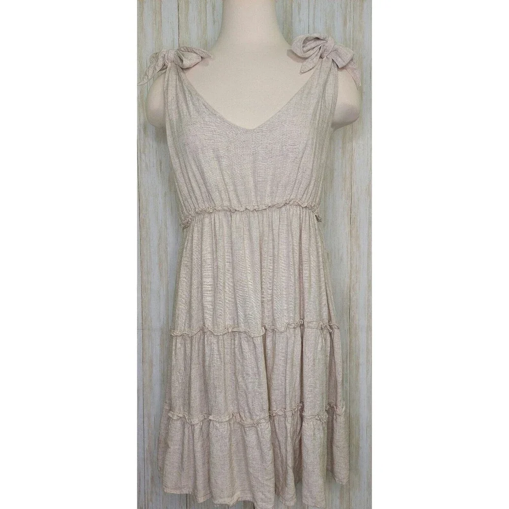 Pink Lily Women's Dress~Linen Blend~ Sleeveless~Ruffled~Tie Straps~Size Large - Picture 1 of 10